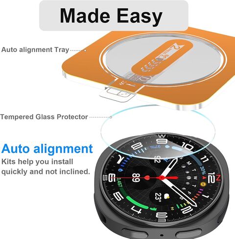 2 Pack 9H Tempered Glass Screen Protector Compatible with Samsung Galaxy Watch Ultra 47mm (2024 New Released), Waterproof HD Film with Auto-alignment Installation kit Clear in Saudi Arabia