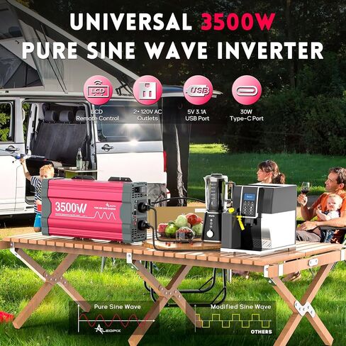 3500 Watt Pure Sine Wave Power Inverter 12V DC to 110V 120V Converter for Home, RV and Off-Grid Solar Systems with Type-C Port, 2 AC Outlets, Dual USB Ports, Remote Control with LCD Screen in Saudi Arabia