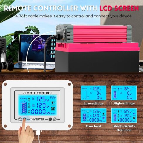 3500 Watt Pure Sine Wave Power Inverter 12V DC to 110V 120V Converter for Home, RV and Off-Grid Solar Systems with Type-C Port, 2 AC Outlets, Dual USB Ports, Remote Control with LCD Screen in Saudi Arabia