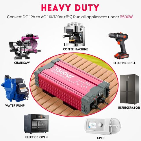 3500 Watt Pure Sine Wave Power Inverter 12V DC to 110V 120V Converter for Home, RV and Off-Grid Solar Systems with Type-C Port, 2 AC Outlets, Dual USB Ports, Remote Control with LCD Screen in Saudi Arabia