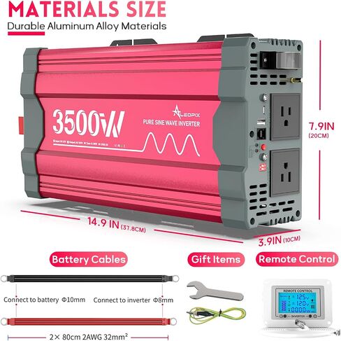 3500 Watt Pure Sine Wave Power Inverter 12V DC to 110V 120V Converter for Home, RV and Off-Grid Solar Systems with Type-C Port, 2 AC Outlets, Dual USB Ports, Remote Control with LCD Screen in Saudi Arabia