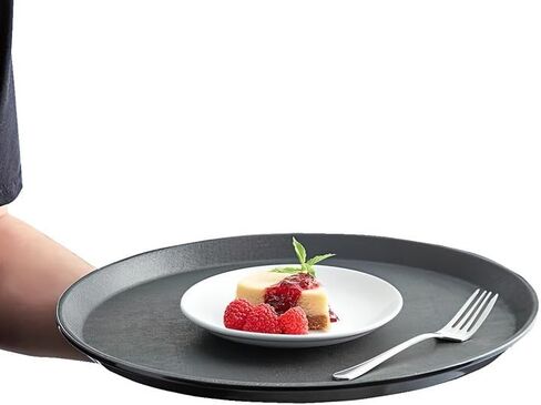 OCS Parts Pro Series 4-Pack 14" Round Gray Plastic Serving Trays with No Slip Base | Restaurant Style Food and Drink Carrying Tray for Restaurants, Parties, Home and Events in Saudi Arabia