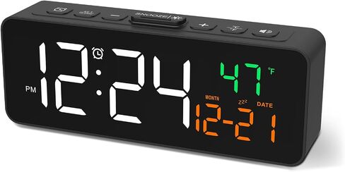 Netzu 3-in-1 Digital Clocks for Living Room with Temperature, Date & Time Display - 4 Levels Birghtness, 3 Volumes, Small & Compact Plug-in Alarm Clock for Bedroom, Office in Kuwait