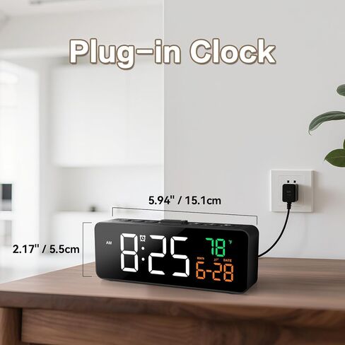 Netzu 3-in-1 Digital Clocks for Living Room with Temperature, Date & Time Display - 4 Levels Birghtness, 3 Volumes, Small & Compact Plug-in Alarm Clock for Bedroom, Office in Kuwait