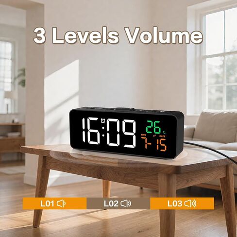 Netzu 3-in-1 Digital Clocks for Living Room with Temperature, Date & Time Display - 4 Levels Birghtness, 3 Volumes, Small & Compact Plug-in Alarm Clock for Bedroom, Office in Kuwait