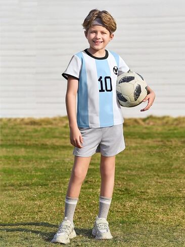 Soccer Jersey Kids Boys Argentina Jersey Shirt Soccer Boys Tshirts Round Neck Short Sleeve Top in Kuwait