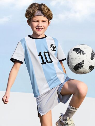Soccer Jersey Kids Boys Argentina Jersey Shirt Soccer Boys Tshirts Round Neck Short Sleeve Top in Kuwait