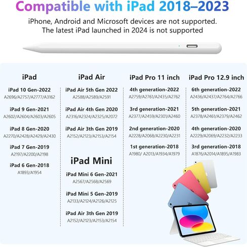قلم ستايلس لجهاز iPad مع شحن مغناطيسي لاسلكي، قلم Apple لجهاز iPad متوافق مع (2018-2022) iPad 10/9/8/7/6، iPad Air 5/4/3، iPad Mini 6/5، iPad Pro 11 12.9 بوصة ، قلم iPad مع ميزة رفض راحة اليد in Kuwait