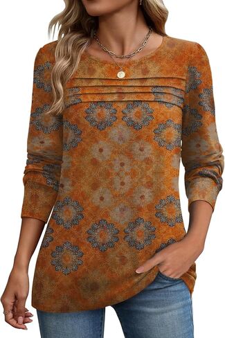 قمصان Zeagoo طويلة الأكمام للنساء غير الرسمي Fall Fashion Crewneck Tunic Tups عمل بلوزة الزي تعمل in Saudi Arabia