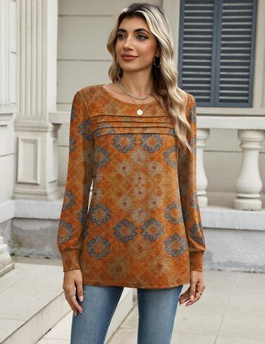 قمصان Zeagoo طويلة الأكمام للنساء غير الرسمي Fall Fashion Crewneck Tunic Tups عمل بلوزة الزي تعمل in Saudi Arabia