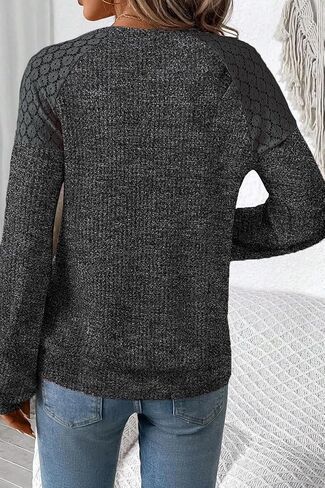 SHEWIN Fall Tops for Women Casual Crew Neck Waffle Knit Lace Raglan Long Sleeve Shirts Loose Fit Blouses Top in Saudi Arabia