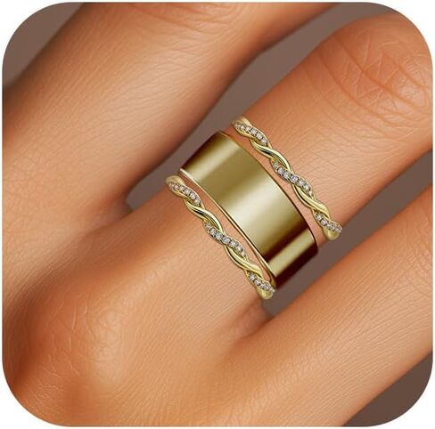 2-Pack 14K Gold Plated Stacking Rings for Oura Ring Gen 4/Gen 3, Cubic Zirconia Twisted Rope Eternity Band for Women in Kuwait