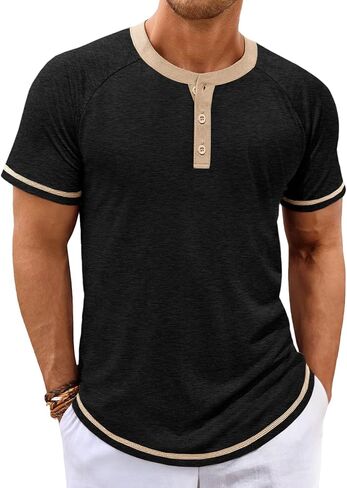 Makkrom Mens Henley قمصان قصيرة الأكمام غير الرسمية الصيفية الأساسية T ercts button butting خمر خفيفة الوزن قمم Tee Tops in Kuwait