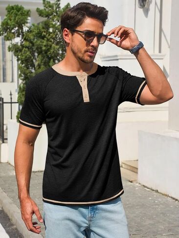 Makkrom Mens Henley قمصان قصيرة الأكمام غير الرسمية الصيفية الأساسية T ercts button butting خمر خفيفة الوزن قمم Tee Tops in Kuwait