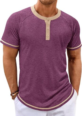Makkrom Mens Henley قمصان قصيرة الأكمام غير الرسمية الصيفية الأساسية T ercts button butting خمر خفيفة الوزن قمم Tee Tops in Kuwait