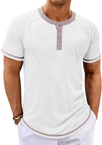 Makkrom Mens Henley قمصان قصيرة الأكمام غير الرسمية الصيفية الأساسية T ercts button butting خمر خفيفة الوزن قمم Tee Tops in Kuwait