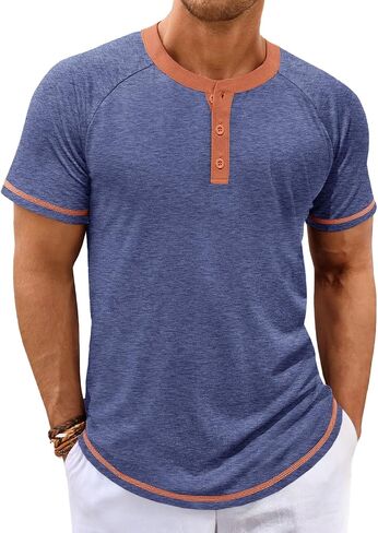 Makkrom Mens Henley قمصان قصيرة الأكمام غير الرسمية الصيفية الأساسية T ercts button butting خمر خفيفة الوزن قمم Tee Tops in Kuwait