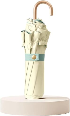 Floral Edge Travel Folding Umbrella with Golden Hook-Shaped Handle for Women Girls Kids/Portable Parasol/UPF 50+ UV Protection/Lightweight Compact/Rain Sun/Backpack Car in Saudi Arabia