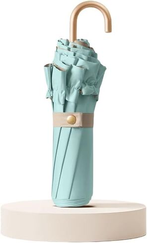Floral Edge Travel Folding Umbrella with Golden Hook-Shaped Handle for Women Girls Kids/Portable Parasol/UPF 50+ UV Protection/Lightweight Compact/Rain Sun/Backpack Car in Saudi Arabia
