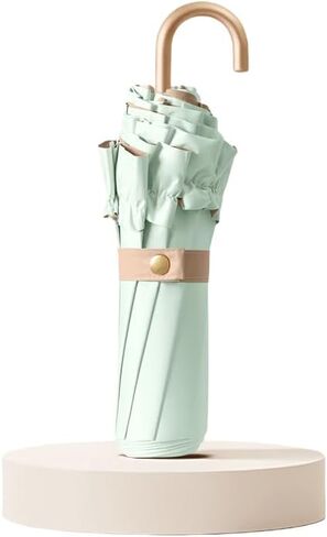 Floral Edge Travel Folding Umbrella with Golden Hook-Shaped Handle for Women Girls Kids/Portable Parasol/UPF 50+ UV Protection/Lightweight Compact/Rain Sun/Backpack Car in Saudi Arabia