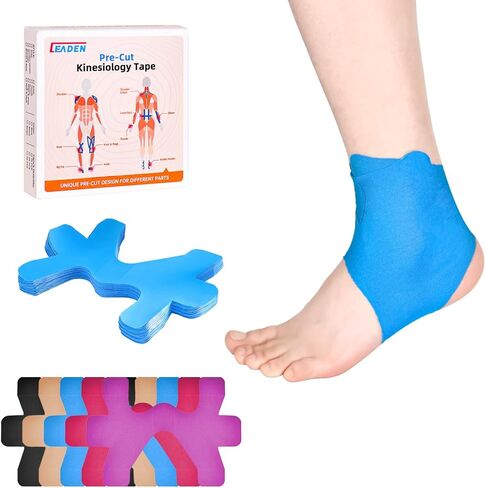 شريط علم الحركة للكاحل مقطوع مسبقًا من IEADEN، 10 قطع - شريط رياضي قطني مقاوم للماء ومرن وقابل للتنفس وخالي من اللاتكس، يوفر الدعم والثبات للعضلات - مثالي للجري والمشي لمسافات طويلة وركوب الخيل وما إلى ذلك. in Kuwait
