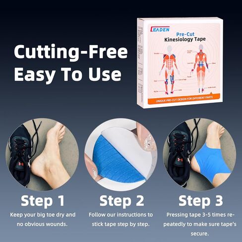شريط علم الحركة للكاحل مقطوع مسبقًا من IEADEN، 10 قطع - شريط رياضي قطني مقاوم للماء ومرن وقابل للتنفس وخالي من اللاتكس، يوفر الدعم والثبات للعضلات - مثالي للجري والمشي لمسافات طويلة وركوب الخيل وما إلى ذلك. in Kuwait