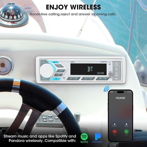 ستيريو بلوتوث بحري مفرد Din - مستقبل راديو القارب - شاشة LCD رقمية AM FM USB 2.1 A شحن AUX-in 4 فولت مخارج Preamp 2 منافذ مضخم صوت للتحكم عن بعد in Kuwait