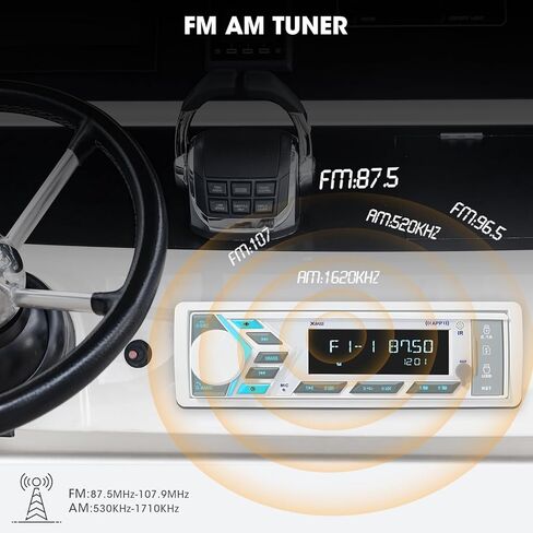 ستيريو بلوتوث بحري مفرد Din - مستقبل راديو القارب - شاشة LCD رقمية AM FM USB 2.1 A شحن AUX-in 4 فولت مخارج Preamp 2 منافذ مضخم صوت للتحكم عن بعد in Kuwait