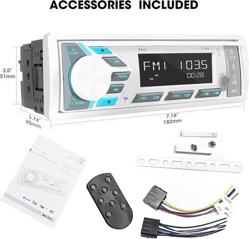 ستيريو بلوتوث بحري مفرد Din - مستقبل راديو القارب - شاشة LCD رقمية AM FM USB 2.1 A شحن AUX-in 4 فولت مخارج Preamp 2 منافذ مضخم صوت للتحكم عن بعد in Kuwait