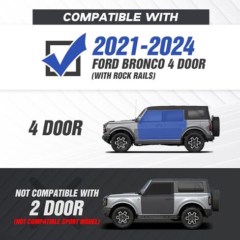 Bronco Running Boards SPOARS STEPSENTERS مع 2021 2022 2023 2024 Ford Bronco 4 مع القضبان الصخرية ، ألواح الخطوة الجانبية الصلب القابلة للإزالة (4 عبوات ، مسحوق أسود مغلف) in Saudi Arabia