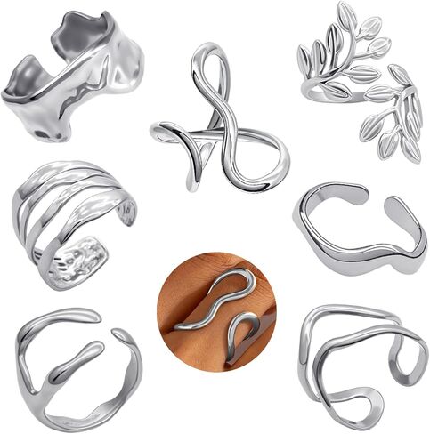 Chunky Gold Rings For Women Asymmetrical Wavy Curve Thumb Ring Irregular Open Thick Statement Rings Adjustable Silver Stainless Steel Ring Non Tarnish in Saudi Arabia