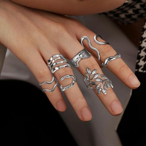 Chunky Gold Rings For Women Asymmetrical Wavy Curve Thumb Ring Irregular Open Thick Statement Rings Adjustable Silver Stainless Steel Ring Non Tarnish in Saudi Arabia