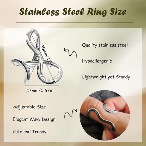 Chunky Gold Rings For Women Asymmetrical Wavy Curve Thumb Ring Irregular Open Thick Statement Rings Adjustable Silver Stainless Steel Ring Non Tarnish in Saudi Arabia