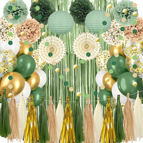 Sage Green and Gold Party Decorations ، 54pcs Kit Party Party Decor in Kuwait
