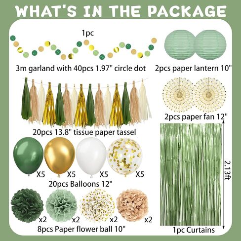 Sage Green and Gold Party Decorations ، 54pcs Kit Party Party Decor in Kuwait