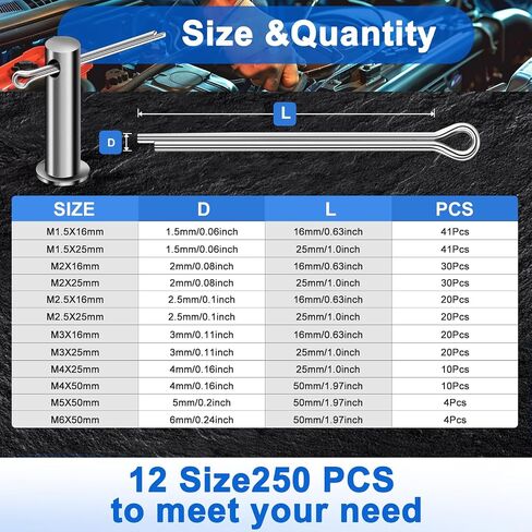 220PCS Cotter Pin Assortment Kit, 13 Sizes Premium 304 Stainless Steel Cotter Pins, Heavy Duty R Clips & Hairpin Cotter Pin Set, Hardware Pins for Automotive, Trailer, Hitch Pin Lock System in Saudi Arabia
