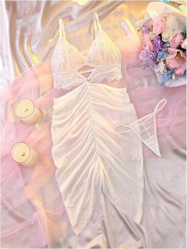 Oyoangle Women's 2 قطعة من الدانتيل الصلبة الحزام حزام Bra Mesh Fruck Dress in Saudi Arabia