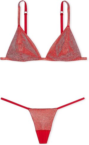 Victoria's Secret Shine Triangle Bralette & V-String Panty Set Color Red New in Saudi Arabia