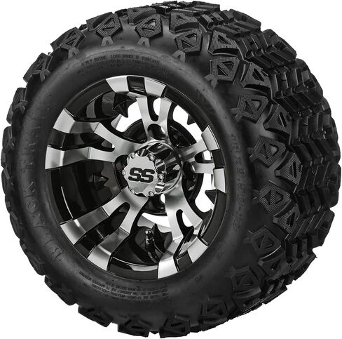 RM Cart – 10" Warlock Black/Machined on 18x9.50-10 Black Trail Tires (Set of 4) | Fits Club Car & EZ-Go Carts | Golf Cart Tires and Wheels Combo | Can be Used on Lawn Mowers and ATV's in Kuwait