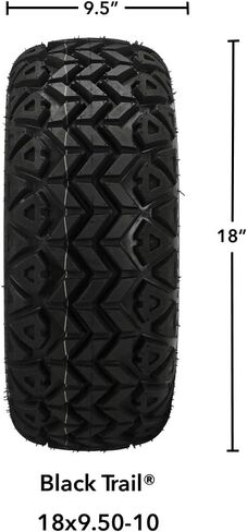 RM Cart – 10" Warlock Black/Machined on 18x9.50-10 Black Trail Tires (Set of 4) | Fits Club Car & EZ-Go Carts | Golf Cart Tires and Wheels Combo | Can be Used on Lawn Mowers and ATV's in Kuwait