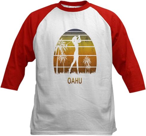 CafePress Retro Oahu Women's Golf Golfin Baseball Jersey Kids Cotton Baseball Jersey, 3/4 Raglan Sleeve Shirt in Kuwait