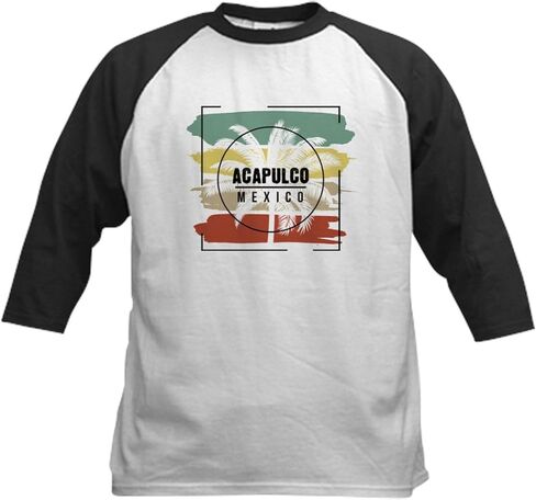 Cafepress Acapulco Mexico Palm Tree Retro AR Baseball Jersey Kids Cotton Baseball Jersey ، 3/4 Raglan Sleeve Shirt in Saudi Arabia