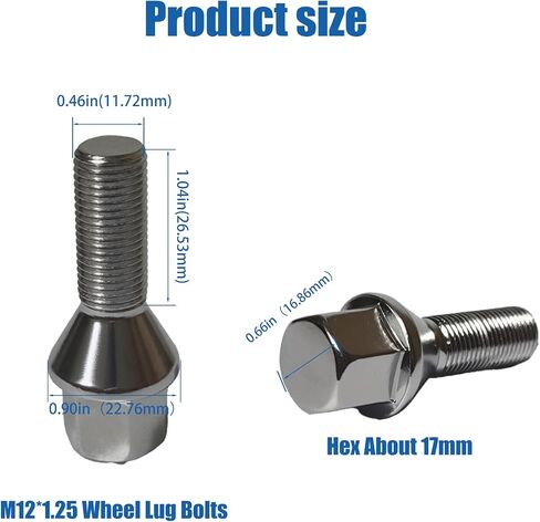 2 PCS 611-005 M12 * 1.25 * 17mm مسامير العجلة السداسية العجلة استبدال ، 6509933AA عجلة الترباس متوافق مع 2014-2023 Jeep Cherokee/2015-2023 Jeep Renegade/2013-2016 Dodge Dart/2015-2017 Chrysler 200 in Kuwait
