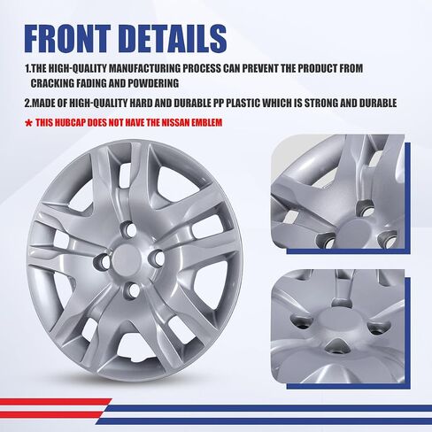 16" Silver Hubcaps Fit for 2007-2012 Nissan SENTRA, Bolt-On Installation Wheel Rim Covers, Set of 4 PP Material Hub Caps - 16 Inch Silver Lacquer 4-Pack in Saudi Arabia