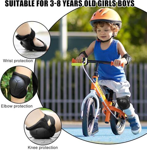 SAMIT Knee Pads for Kids 3-8 Years Boys Girls Protective Gear Set Toddler Knee and Elbow Pads with Wrist Guards 6 in 1 Safety Gear Set for Skating Cycling Bike Rollerblading Scooter Roller Skates in Kuwait