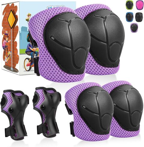 SAMIT Knee Pads for Kids 3-8 Years Boys Girls Protective Gear Set Toddler Knee and Elbow Pads with Wrist Guards 6 in 1 Safety Gear Set for Skating Cycling Bike Rollerblading Scooter Roller Skates in Kuwait