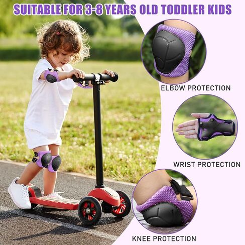 SAMIT Knee Pads for Kids 3-8 Years Boys Girls Protective Gear Set Toddler Knee and Elbow Pads with Wrist Guards 6 in 1 Safety Gear Set for Skating Cycling Bike Rollerblading Scooter Roller Skates in Kuwait