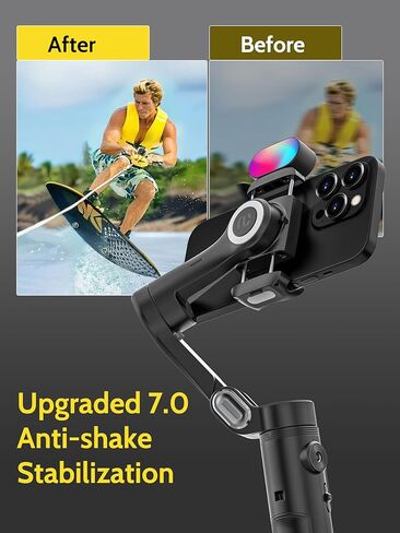 Gimbal Stabilizer for Smartphone with Face/Object tracking for iPhone 15 14 Pro Max Android,3-Axis Foldable Phone Gimbal w/Built-in Light,1/4 Threads for TikTok YouTube Vlogging(Smart X Grey) in Kuwait