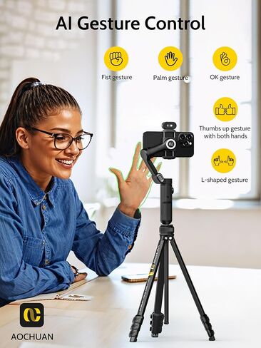 Gimbal Stabilizer for Smartphone with Face/Object tracking for iPhone 15 14 Pro Max Android,3-Axis Foldable Phone Gimbal w/Built-in Light,1/4 Threads for TikTok YouTube Vlogging(Smart X Grey) in Kuwait