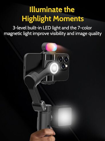 Gimbal Stabilizer for Smartphone with Face/Object tracking for iPhone 15 14 Pro Max Android,3-Axis Foldable Phone Gimbal w/Built-in Light,1/4 Threads for TikTok YouTube Vlogging(Smart X Grey) in Kuwait